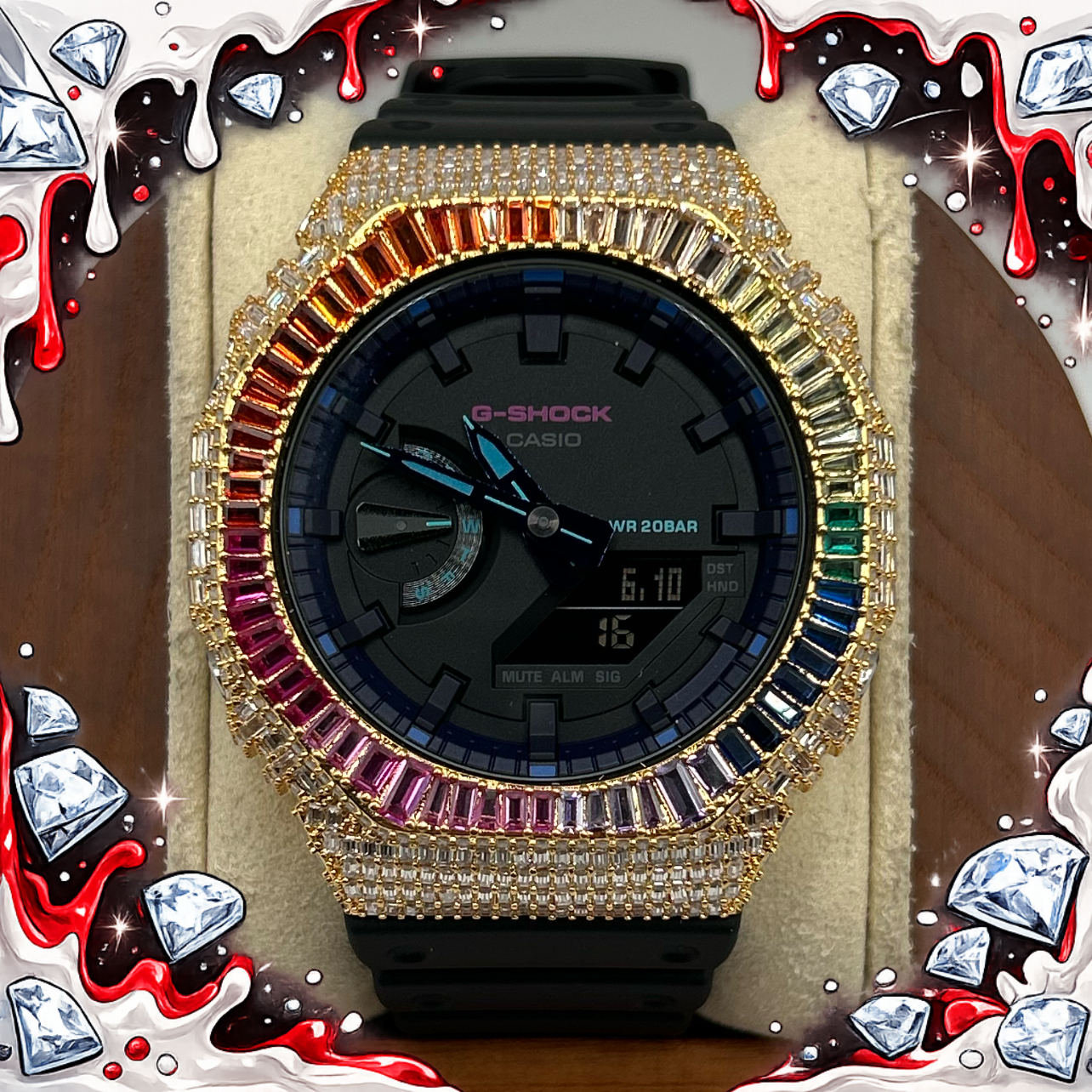 VVS1 Moissanite G-Shock GA-2100VB-1A Watch - GRA CERTIFIED - FULL BAGUETTE