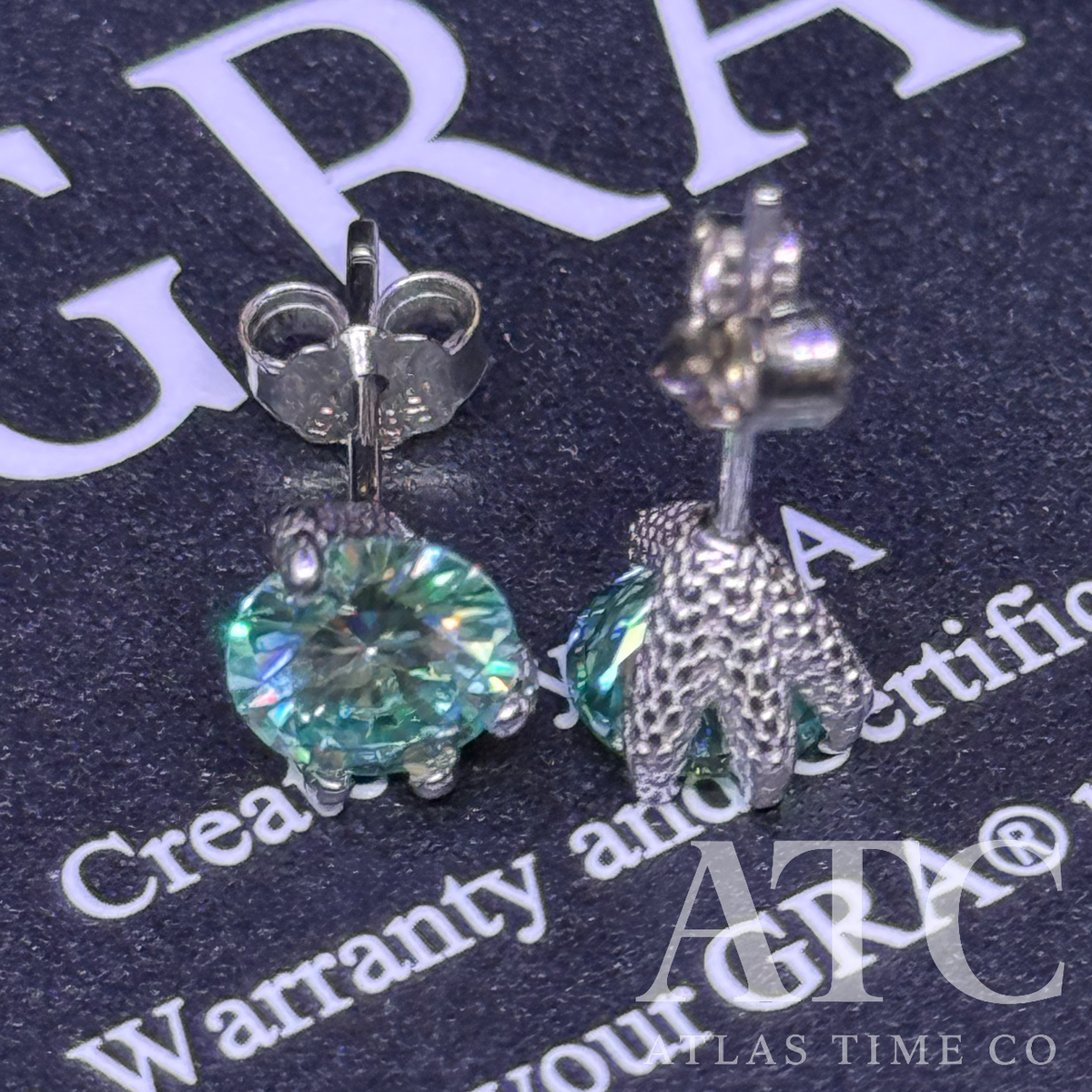 VVS1 6.5mm Green Moissanite Claw Setting Earrings GRA CERTIFIED - 925 Sterling Silver