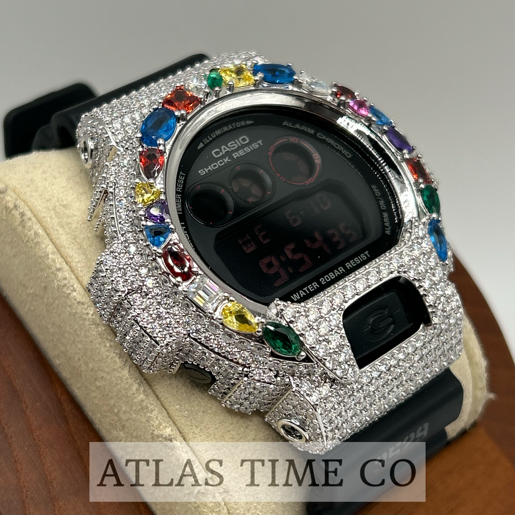 VVS1 Moissanite G-Shock DW6900MS-1 Watch - GRA CERTIFIED