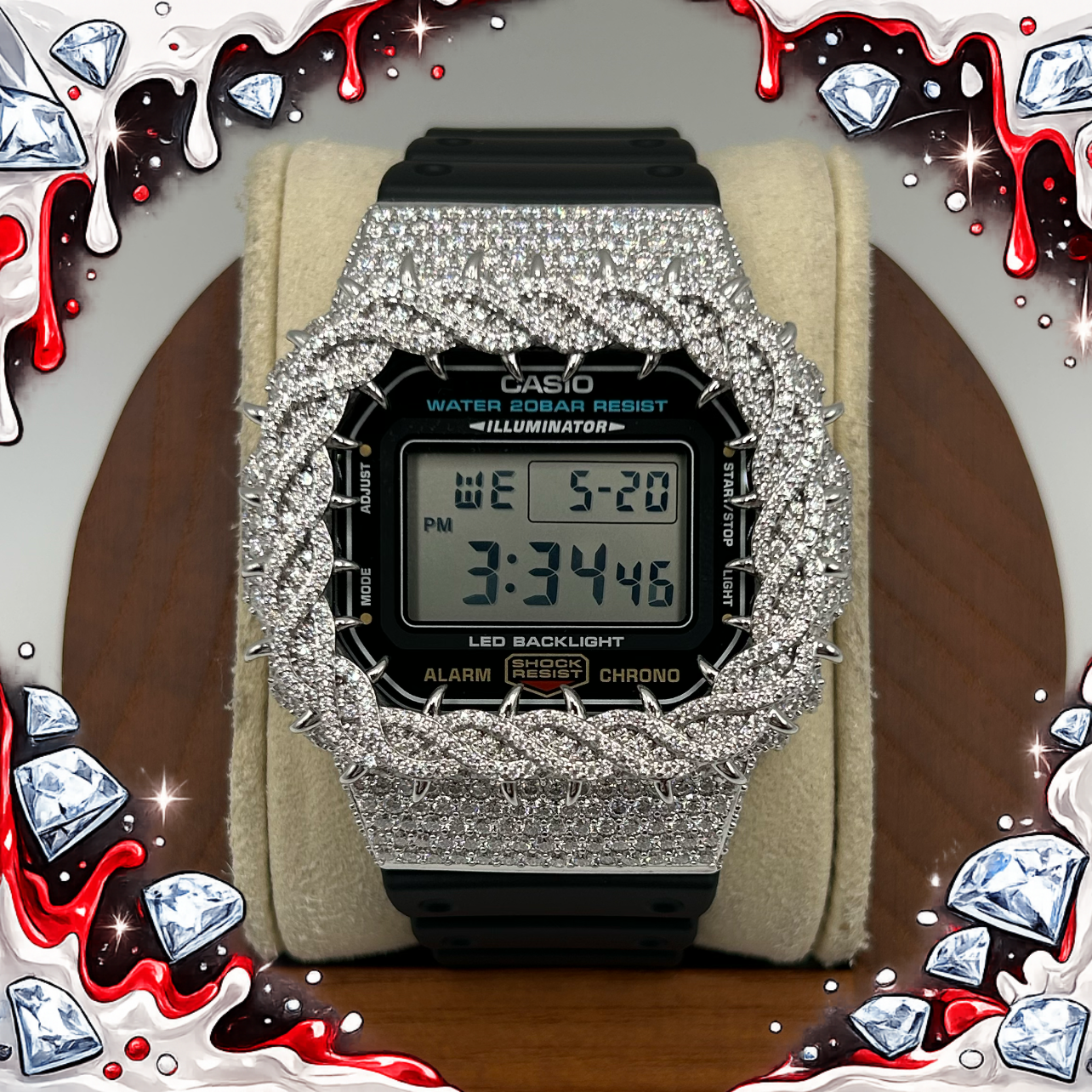VVS1 Moissanite G-Shock DW-5600UE Watch - GRA CERTIFIED
