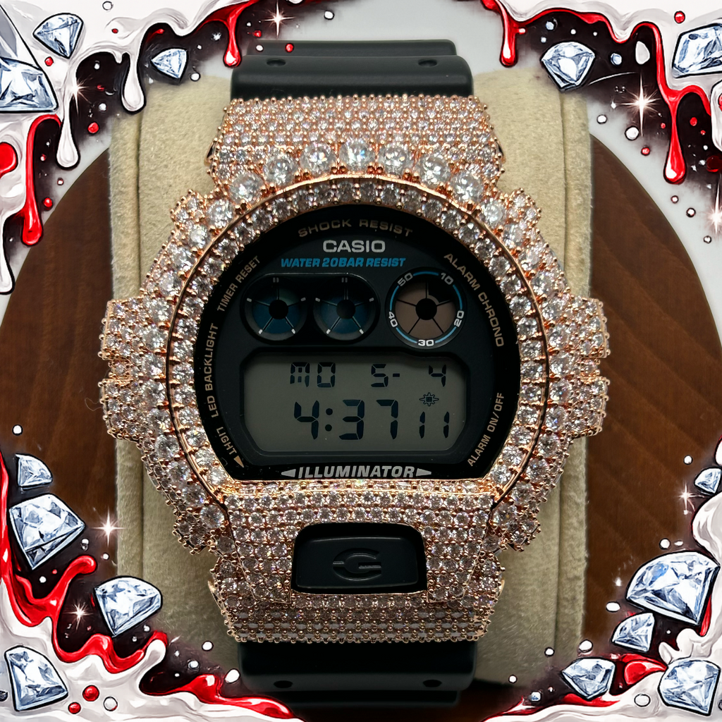 VVS1 Moissanite G-Shock DW6900-1V Watch - GRA CERTIFIED