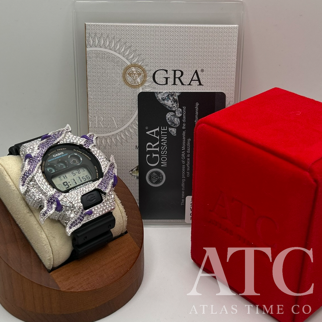 VVS1 Moissanite G-Shock ENAMEL SERIES (PURPLE) DW6900-1V Watch - GRA CERTIFIED