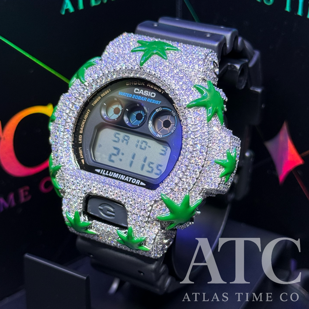 VVS1 Moissanite G-Shock DW6900-1V Watch - GRA CERTIFIED (ATC Enamel Series Maple Leaf)