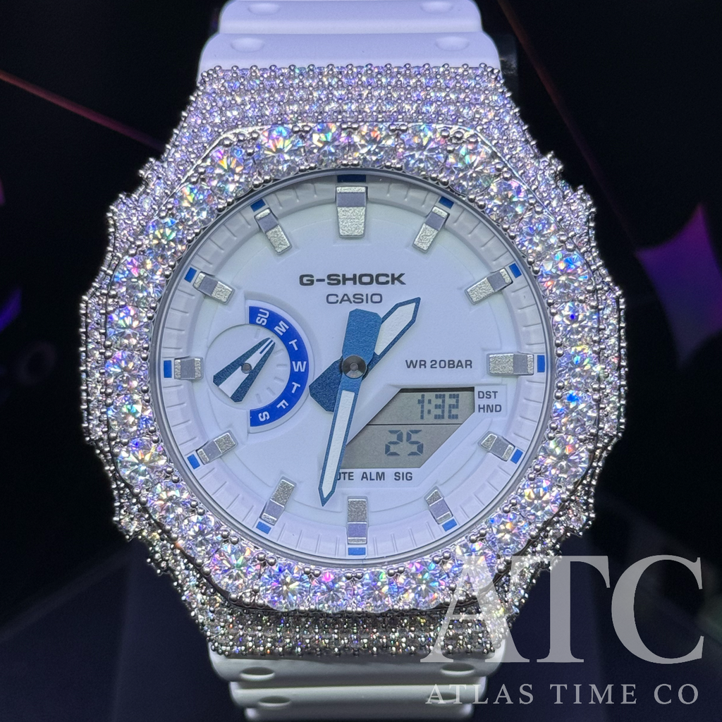 VVS1 Moissanite G-Shock GA-2100HDS-7A Watch - GRA CERTIFIED
