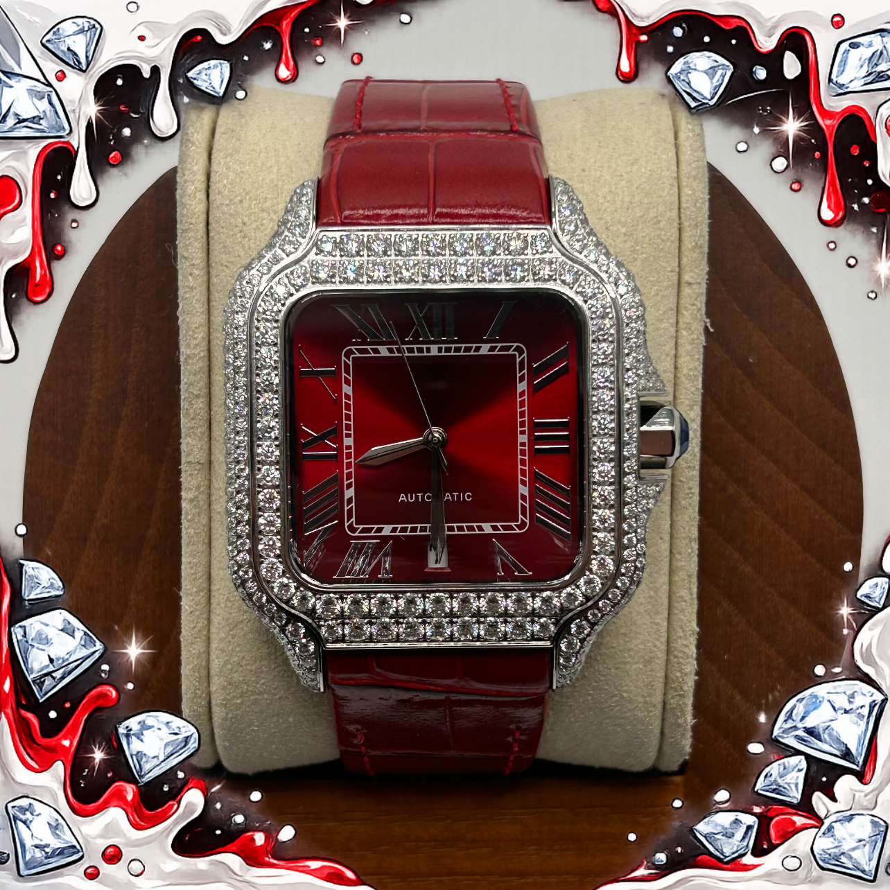 VVS1 Moissanite Ghost Series Stainless Steel Mechanical Watch - GRA CERTIFIED (Silver/Red)