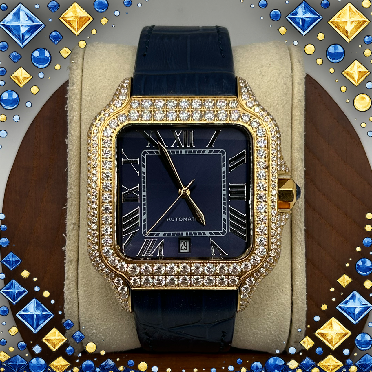 VVS1 Moissanite Ghost Series Stainless Steel Mechanical Watch - GRA CERTIFIED (Gold/Blue)
