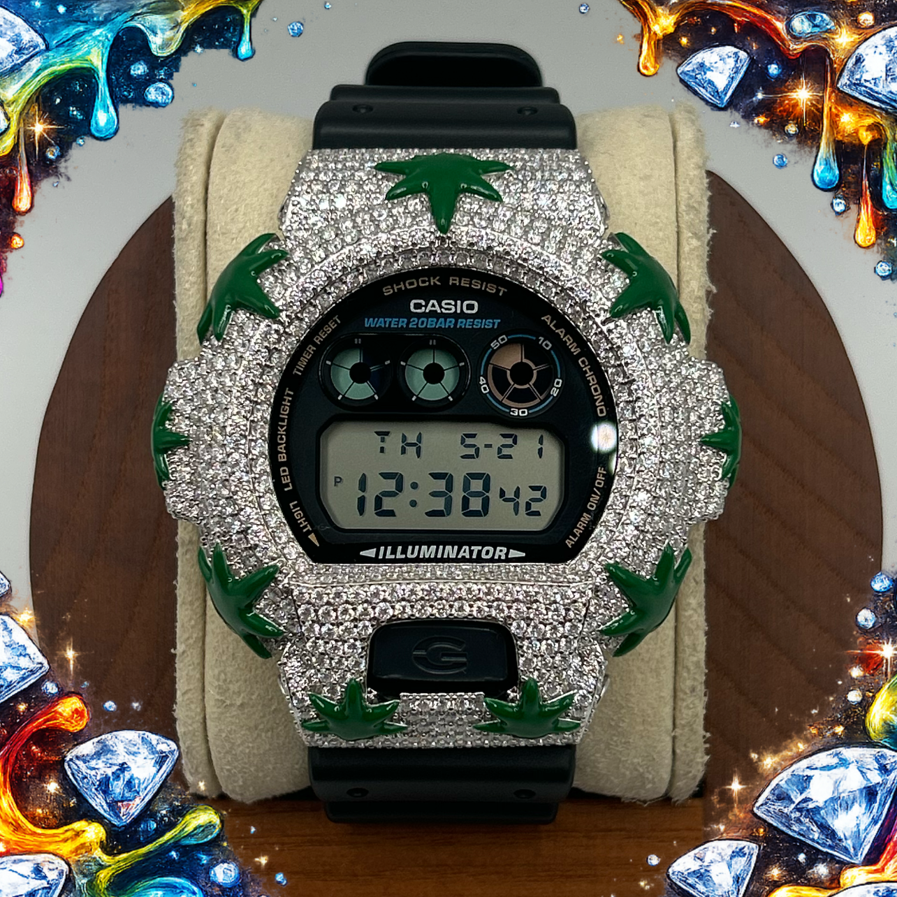 VVS1 Moissanite G-Shock ENAMEL SERIES (MAPLE LEAF) DW6900-1V Watch - GRA CERTIFIED