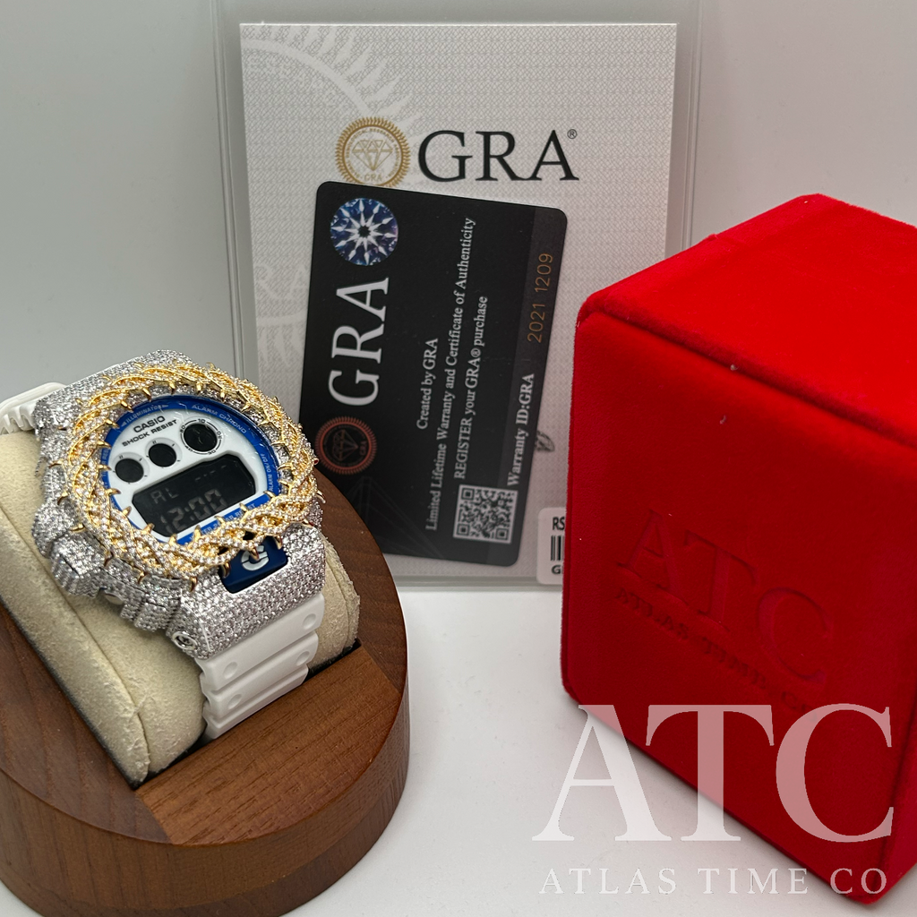 VVS1 Moissanite G-Shock DW-6900HDS-7A1DR Watch - GRA CERTIFIED