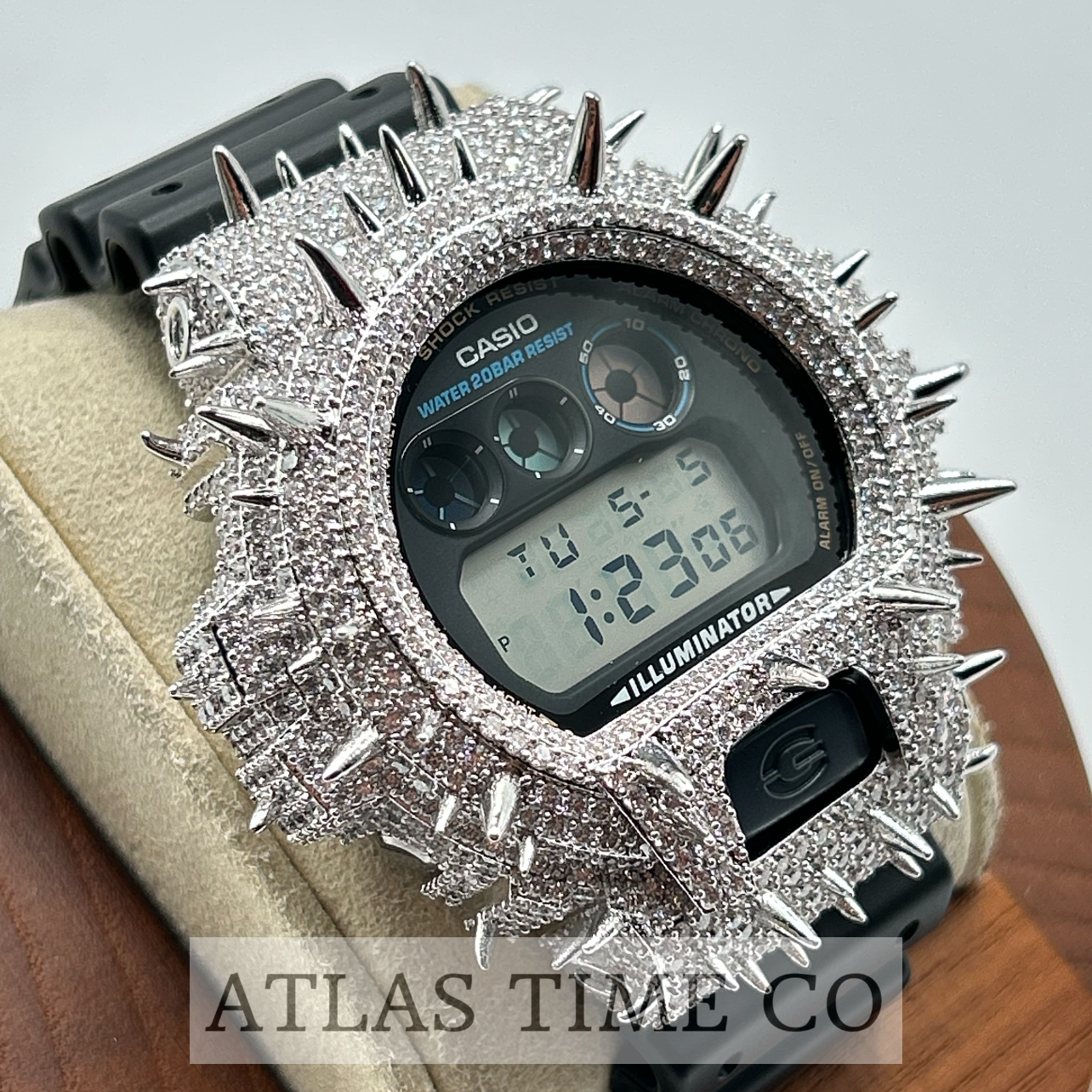 VVS1 Moissanite G-Shock Spikes DW6900-1V Watch - GRA CERTIFIED