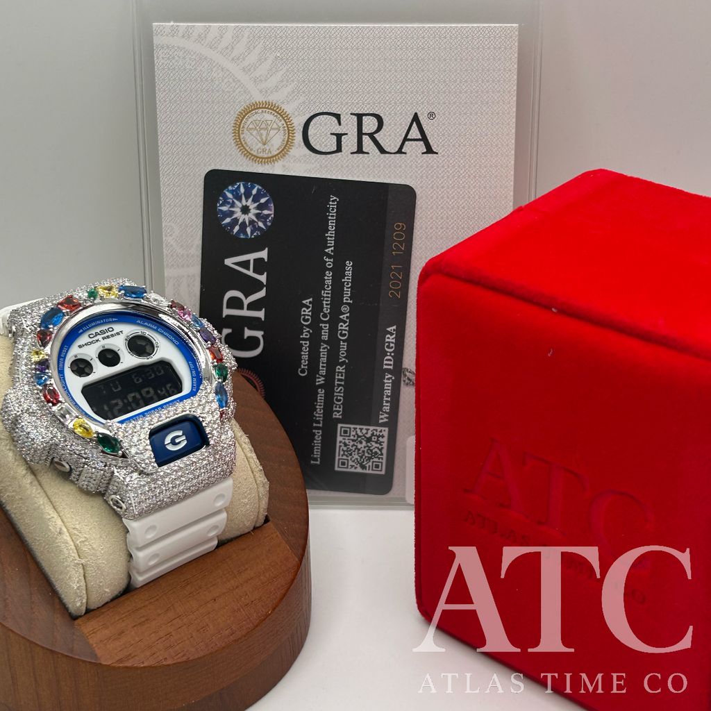 VVS1 Moissanite G-Shock DW-6900HDS-7A1DR Watch - GRA CERTIFIED
