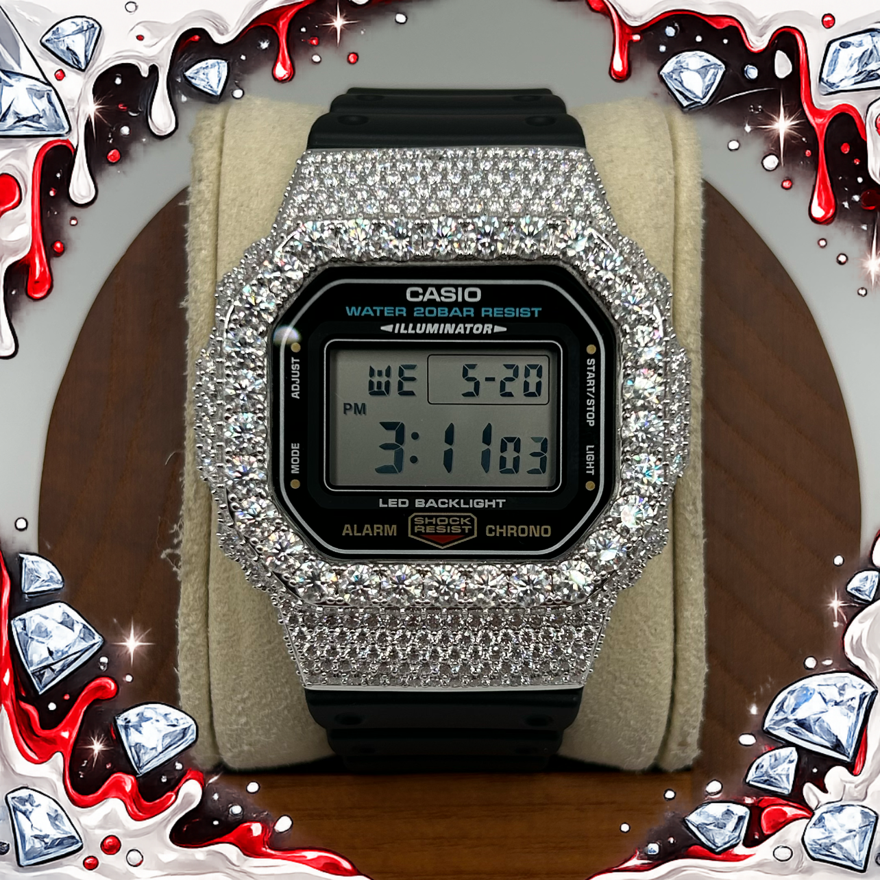 VVS1 Moissanite G-Shock DW-5600UE Watch - GRA CERTIFIED