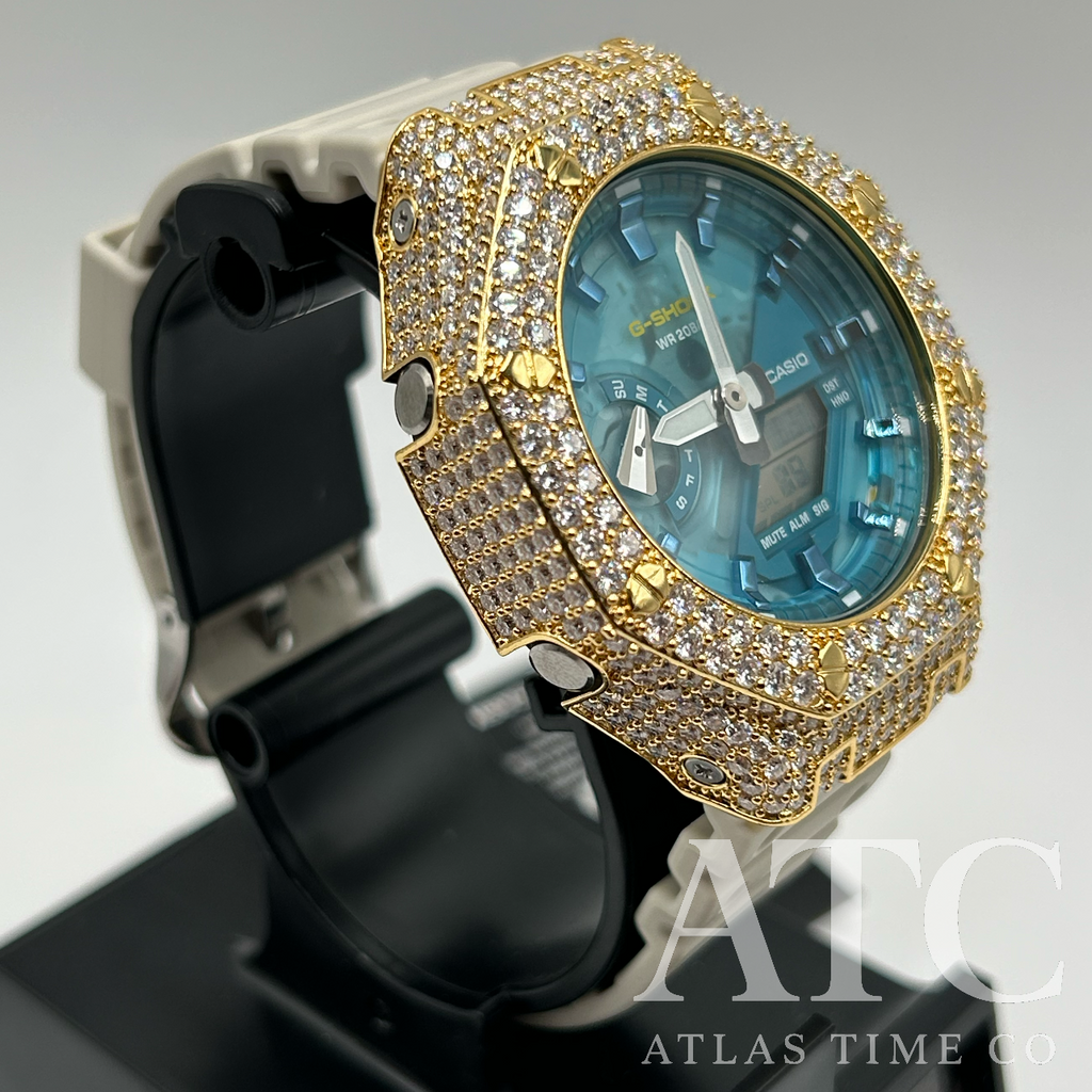 VVS1 Moissanite G-Shock GA-2100AS-5A Watch - GRA CERTIFIED