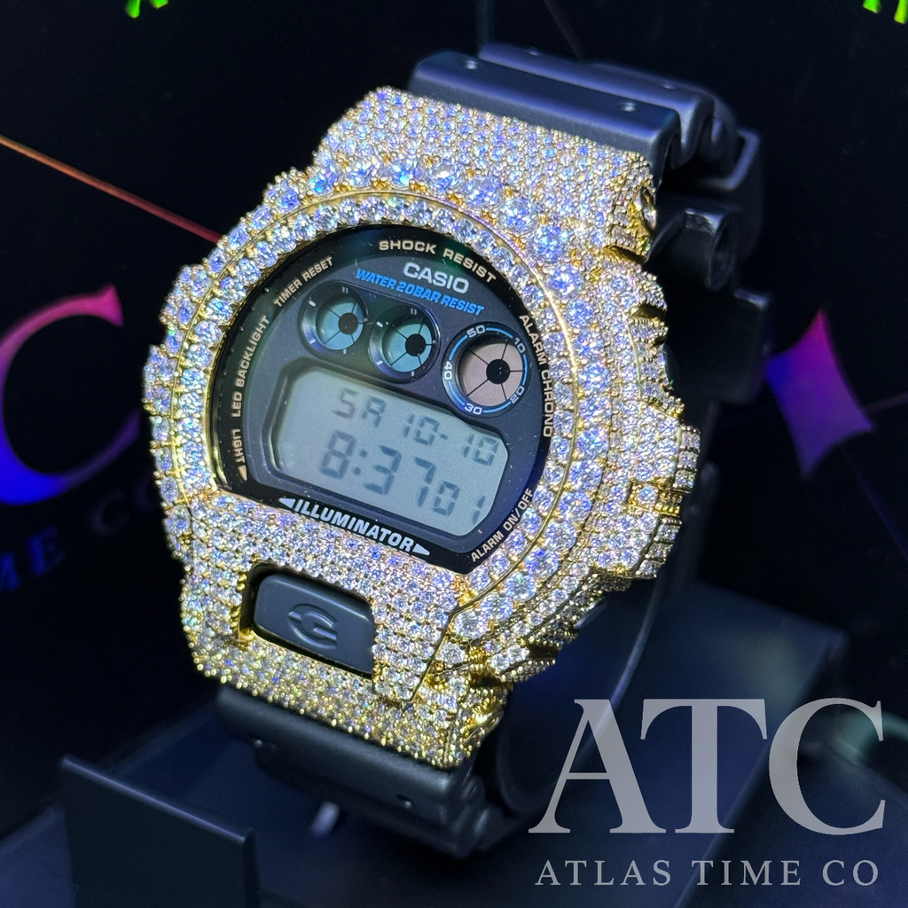 VVS1 Moissanite G-Shock DW6900-1V Watch - GRA CERTIFIED