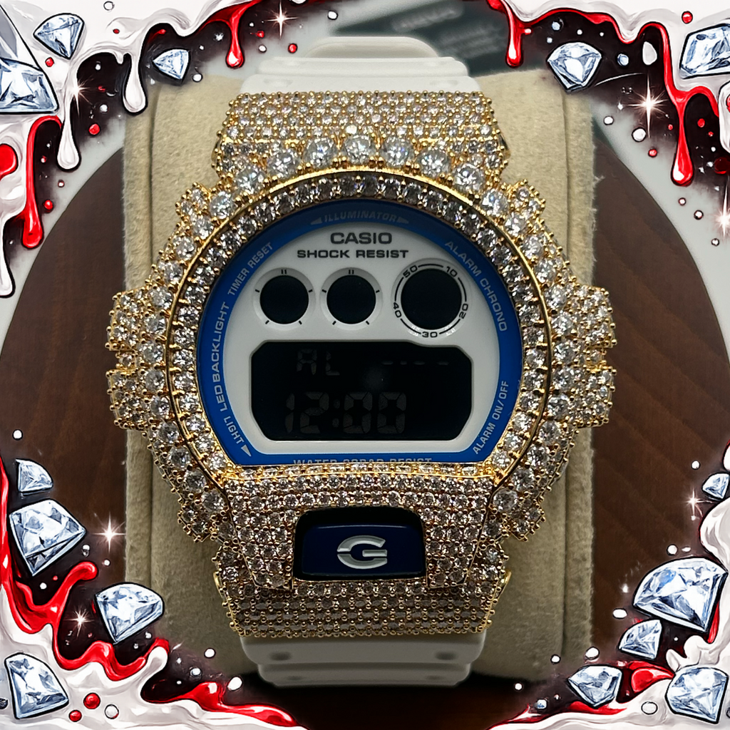 VVS1 Moissanite G-Shock DW-6900HDS-7A1DR Watch - GRA CERTIFIED