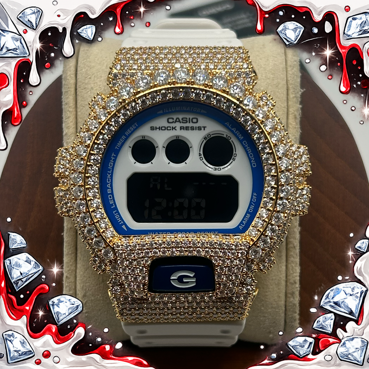 VVS1 Moissanite G-Shock DW-6900HDS-7A1DR Watch - GRA CERTIFIED