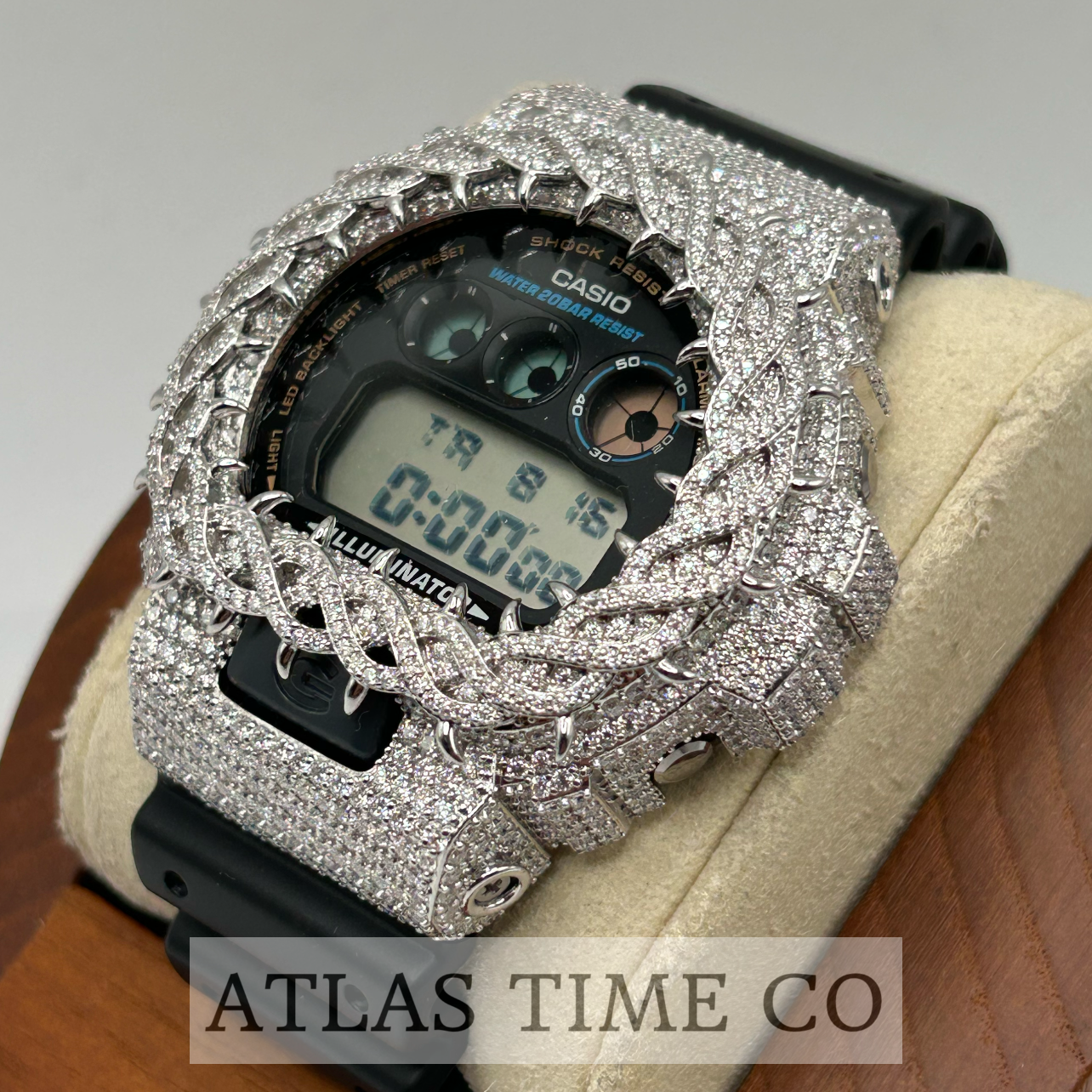 VVS1 Moissanite G-Shock DW6900-1V Watch - GRA CERTIFIED