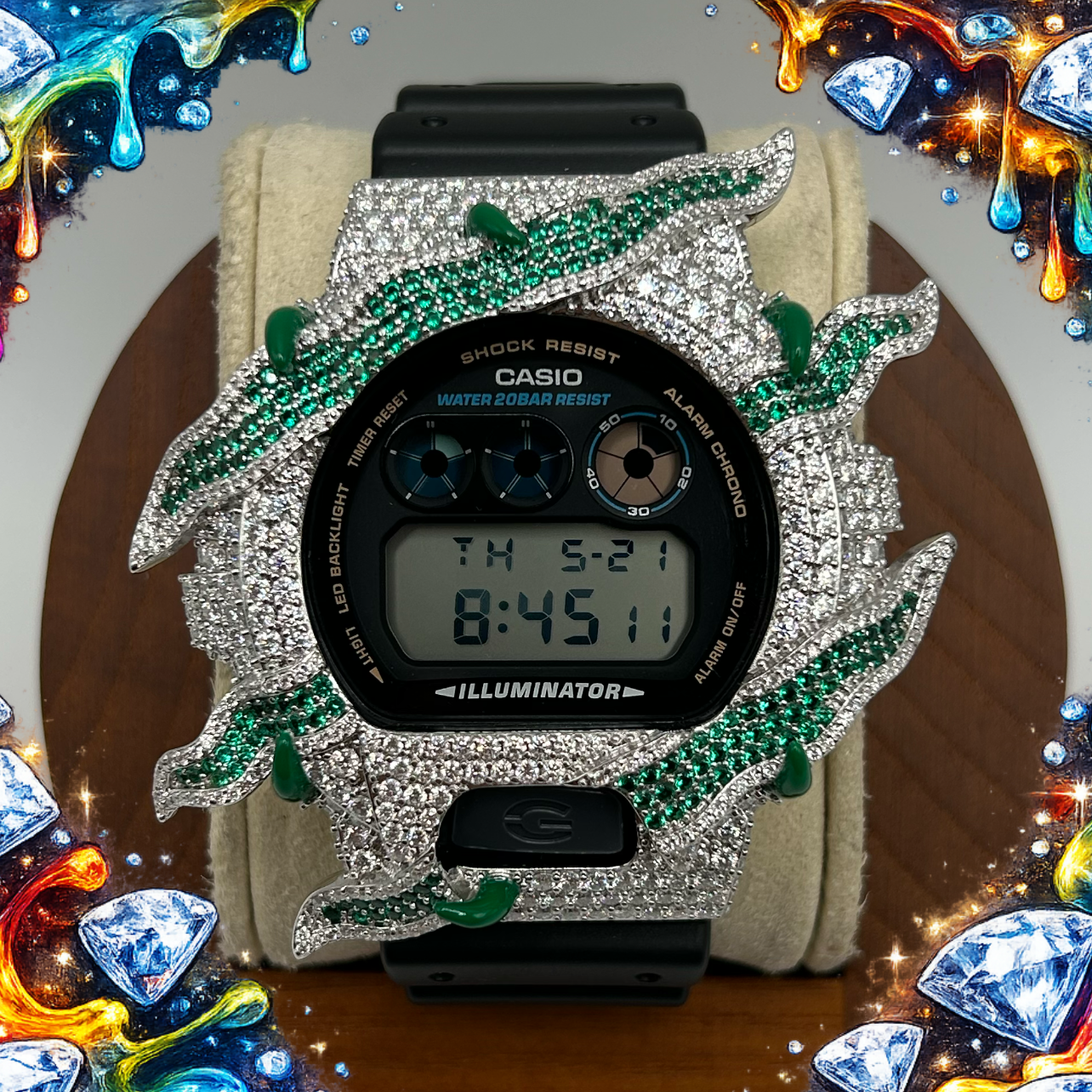 VVS1 Moissanite G-Shock ENAMEL SERIES (GREEN) DW6900-1V Watch - GRA CERTIFIED