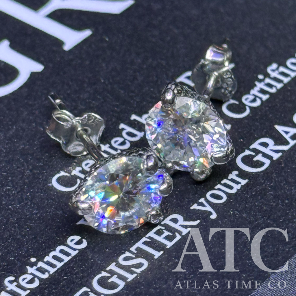 VVS1 6.5mm Moissanite Claw Setting Earrings GRA CERTIFIED - 925 Sterling Silver