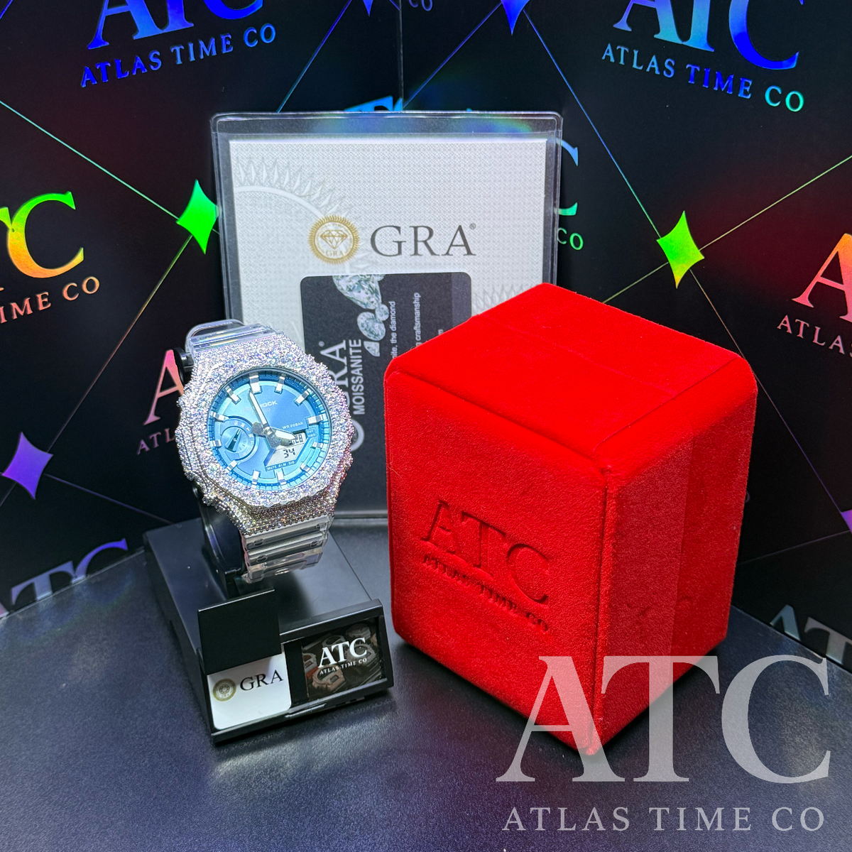 VVS1 Moissanite G-Shock GA-2100BM-7A2CR Watch - GRA CERTIFIED