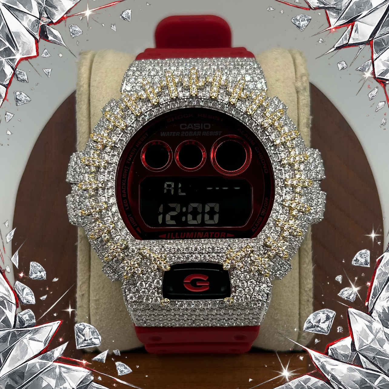 VVS1 Moissanite G-Shock DW-6900RRB-4 Watch - GRA CERTIFIED