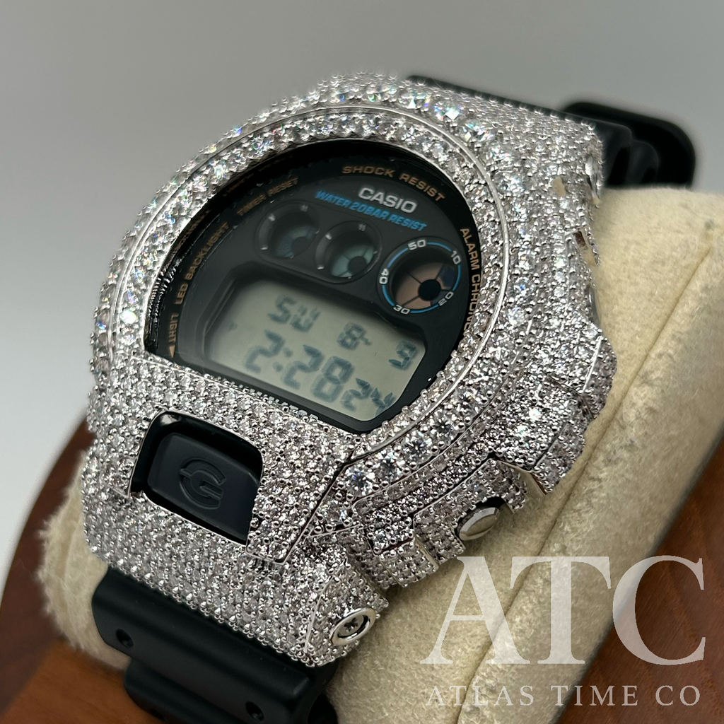 VVS1 Moissanite G-Shock DW6900-1V Watch - GRA CERTIFIED