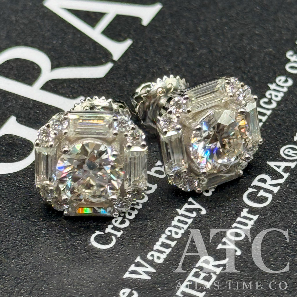 Square VVS1 10mm Moissanite Earrings GRA CERTIFIED - 925 Sterling Silver