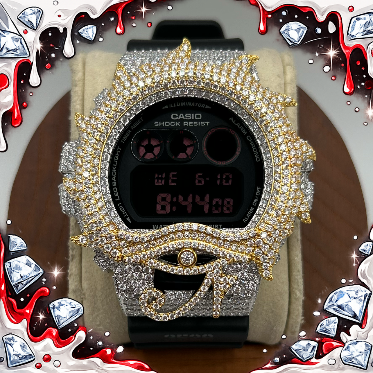 VVS1 Moissanite G-Shock DW6900MS-1 Watch - GRA CERTIFIED - EYE OF HORUS