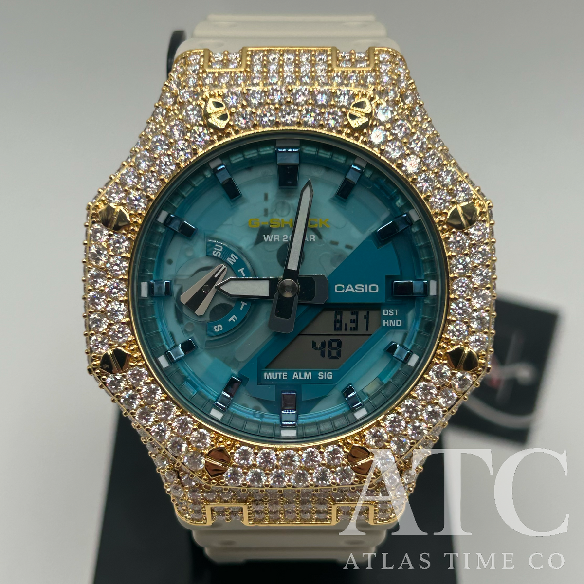 VVS1 Moissanite G-Shock GA-2100AS-5A Watch - GRA CERTIFIED
