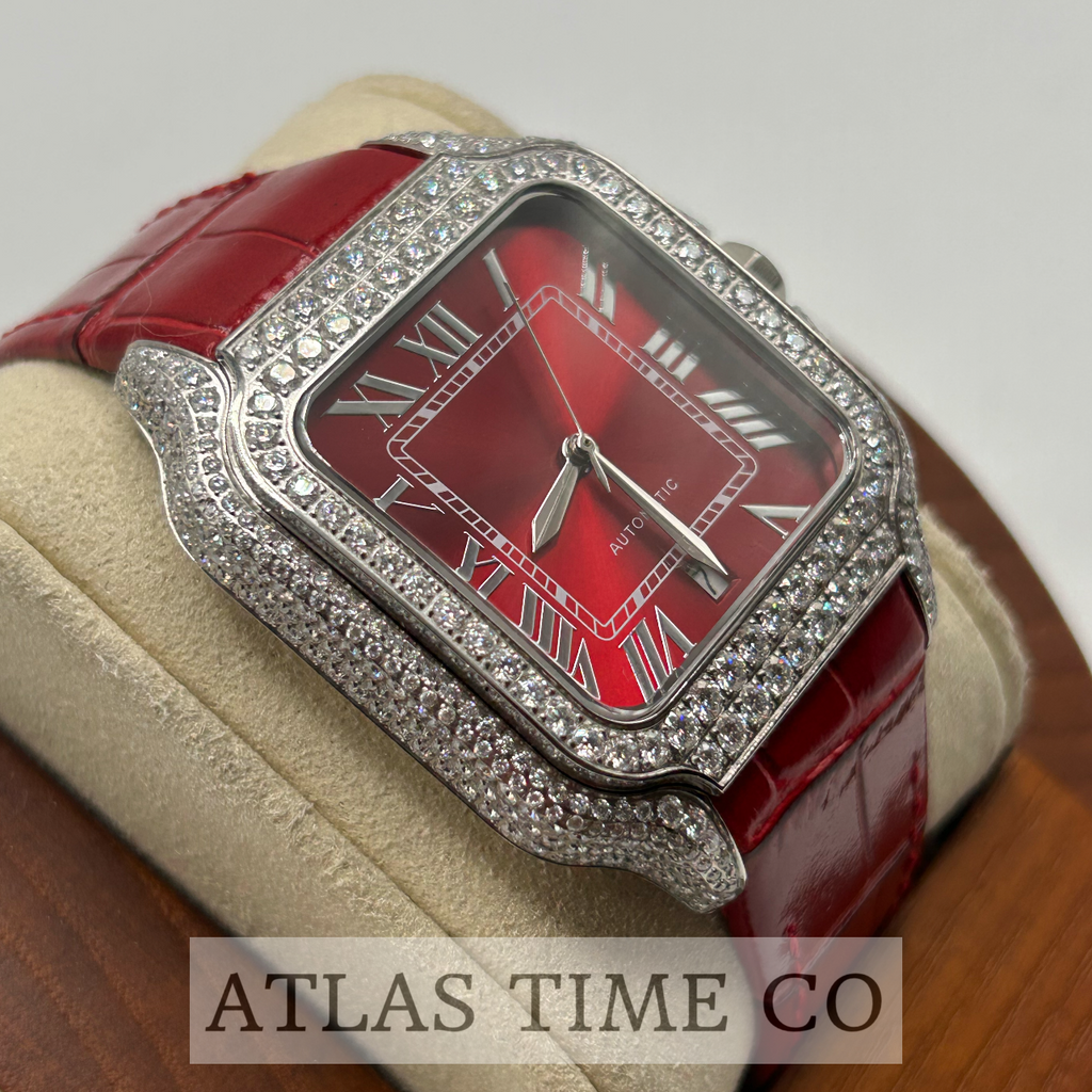 VVS1 Moissanite Ghost Series Stainless Steel Mechanical Watch - GRA CERTIFIED (Silver/Red)