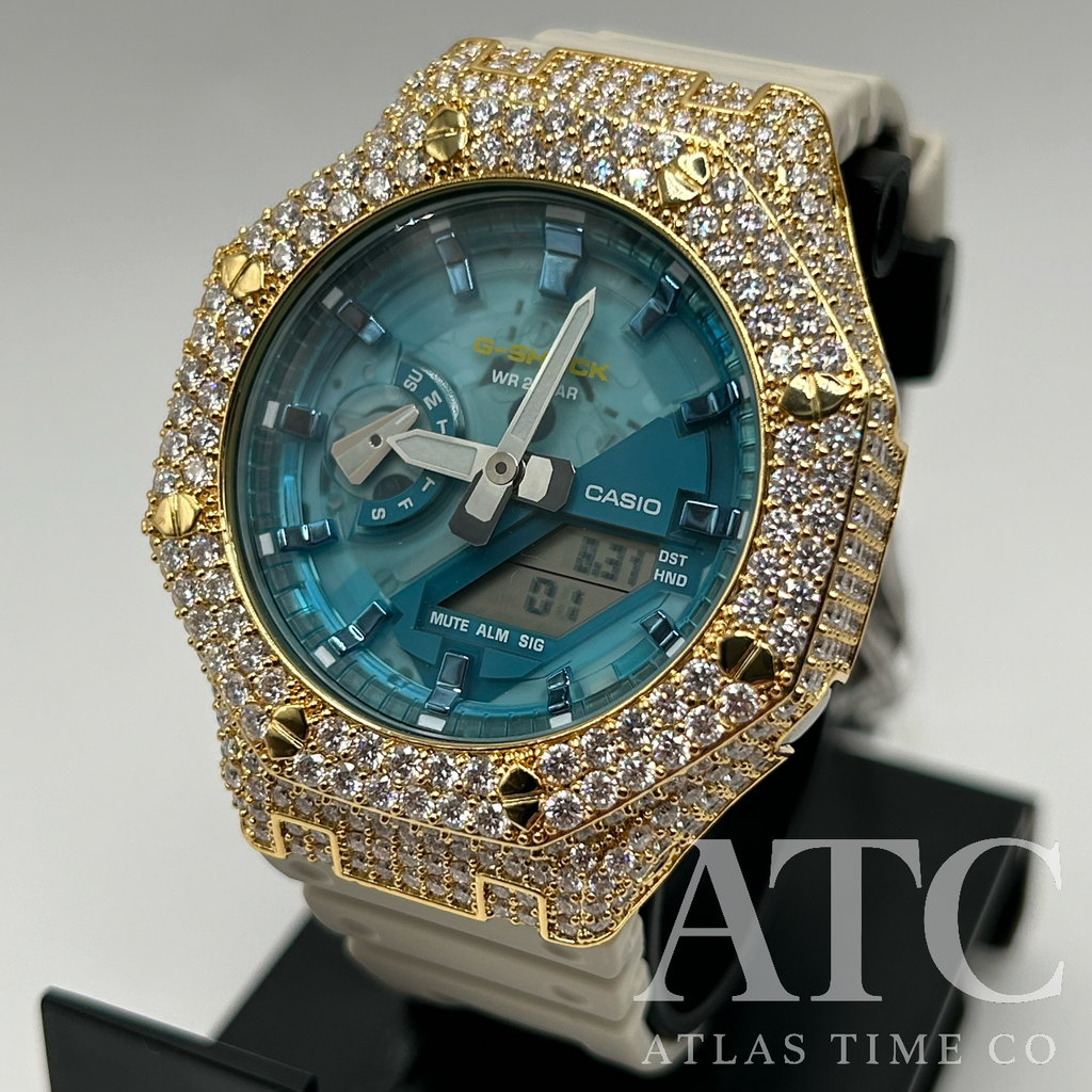 VVS1 Moissanite G-Shock GA-2100AS-5A Watch - GRA CERTIFIED