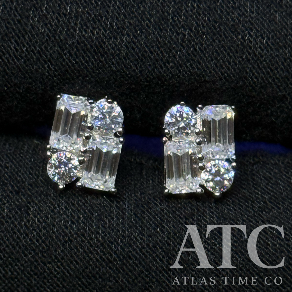 4 Stone Round & Baguette VVS1 9mm Moissanite Earrings GRA CERTIFIED - 925 Sterling Silver