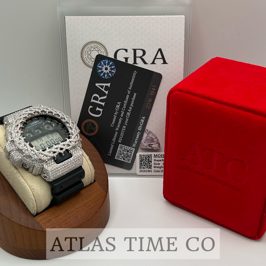 VVS1 Moissanite G-Shock DW6900-1V Watch - GRA CERTIFIED