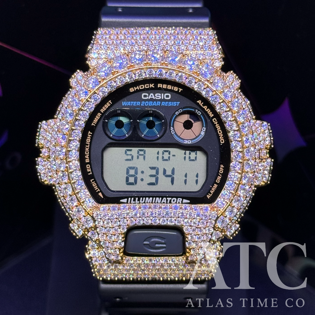 VVS1 Moissanite G-Shock DW6900-1V Watch - GRA CERTIFIED