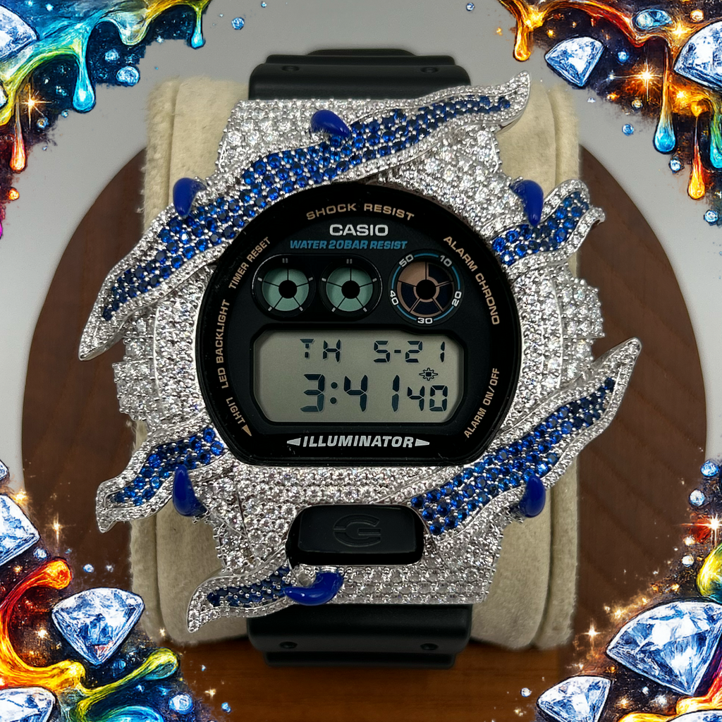 VVS1 Moissanite G-Shock ENAMEL SERIES (BLUE) DW6900-1V Watch - GRA CERTIFIED