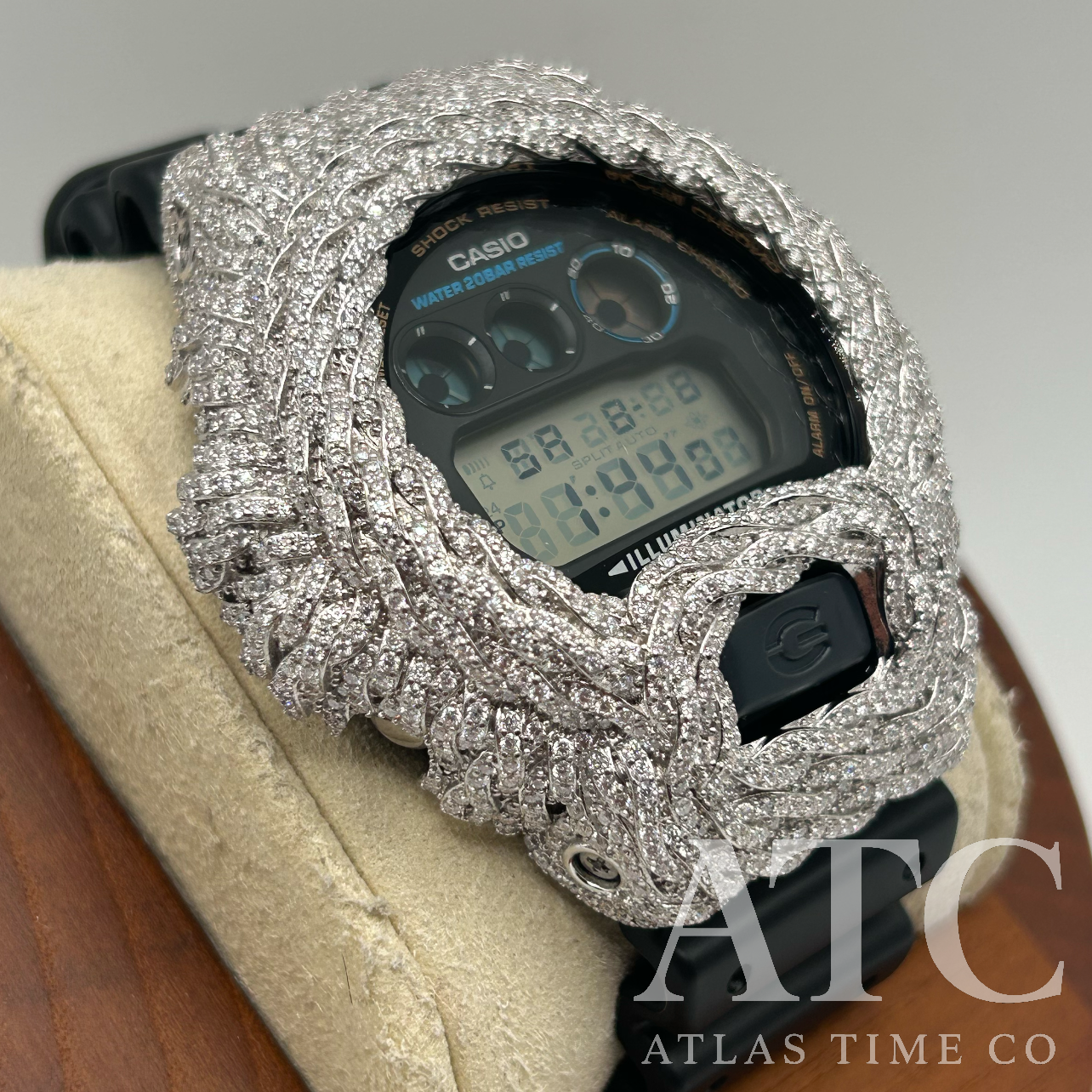 VVS1 Moissanite G-Shock DW6900-1V Watch - GRA CERTIFIED