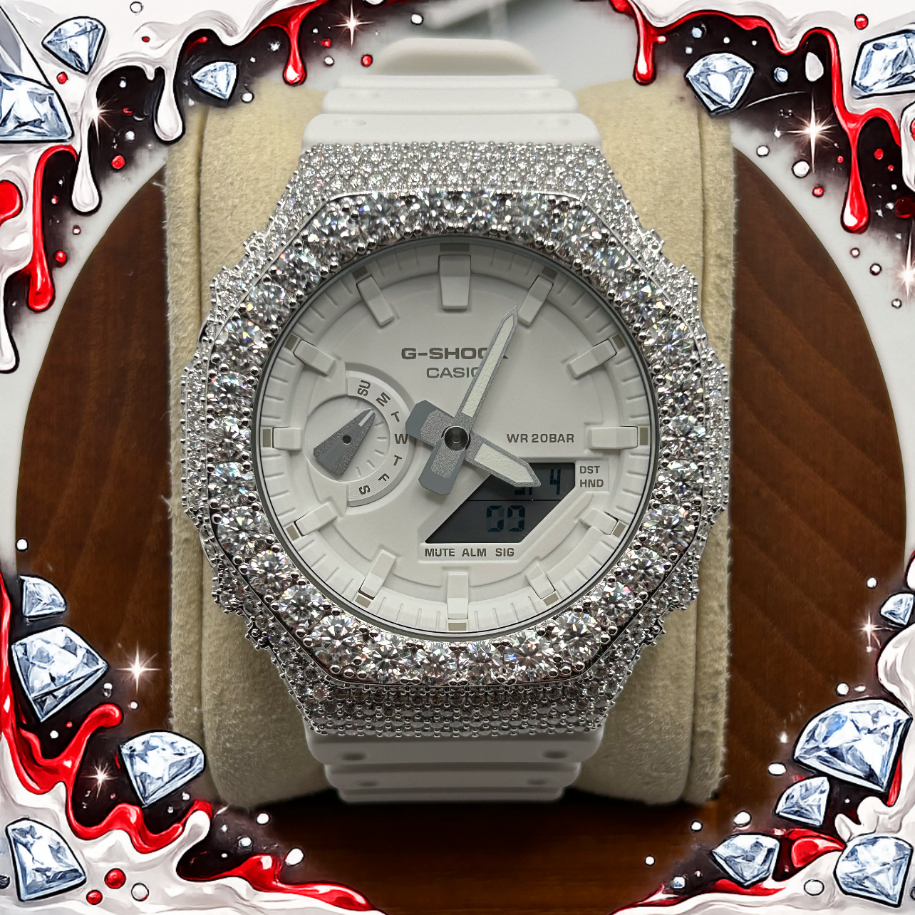 VVS1 Moissanite G-Shock GA-21007A7CR Watch - GRA CERTIFIED