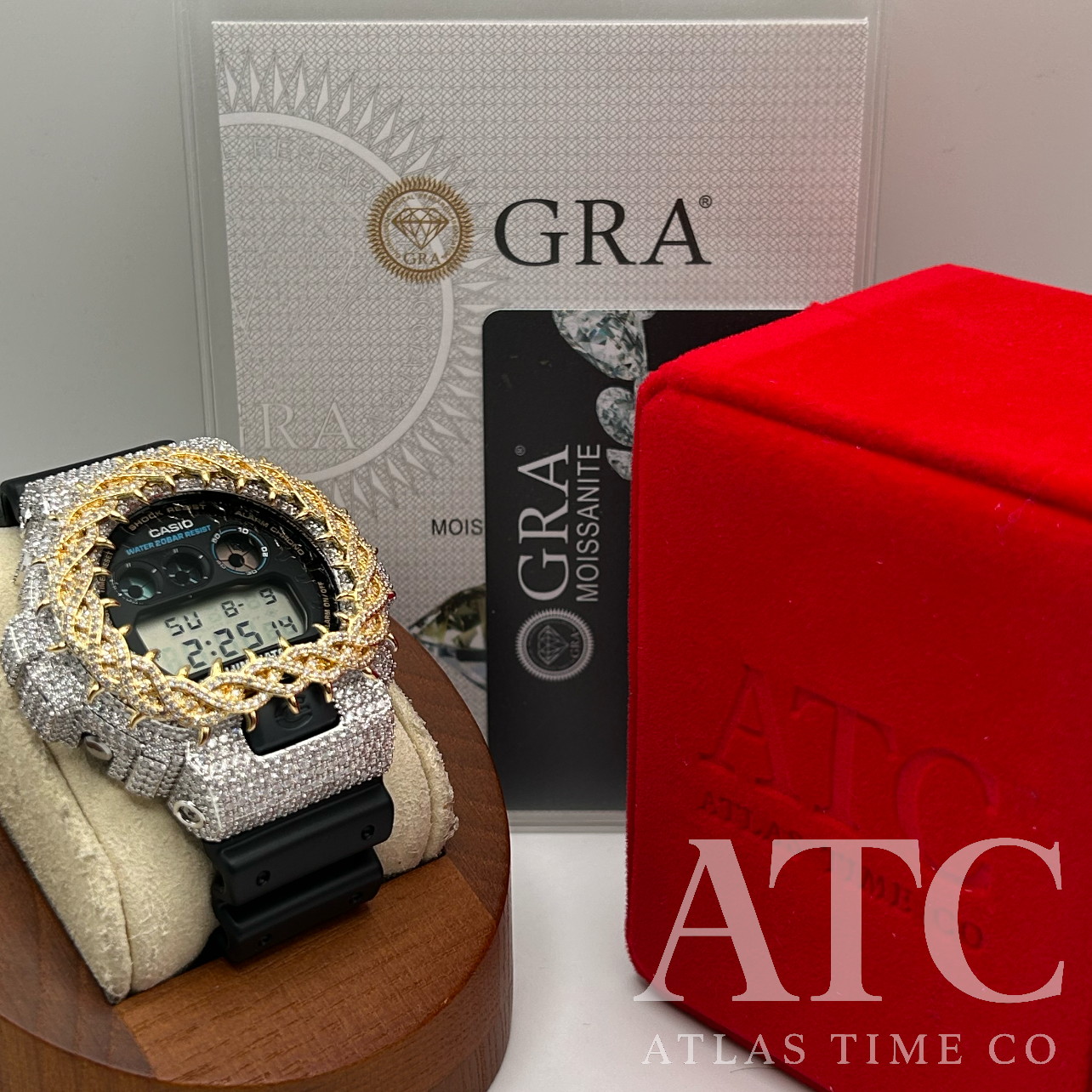 VVS1 Moissanite G-Shock DW6900-1V Watch - GRA CERTIFIED