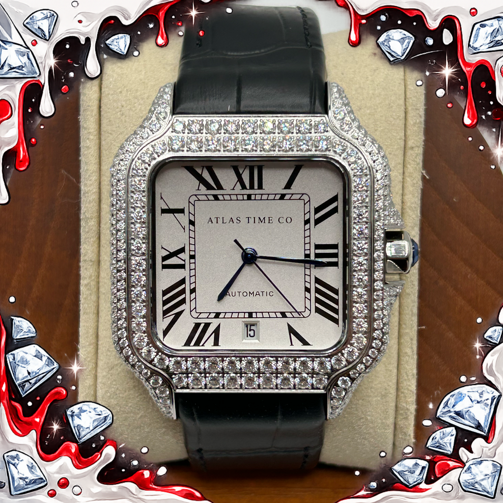 VVS1 Moissanite Atlas Time Co Imperium Stainless Steel Mechanical Watch - GRA CERTIFIED (Silver/Black)