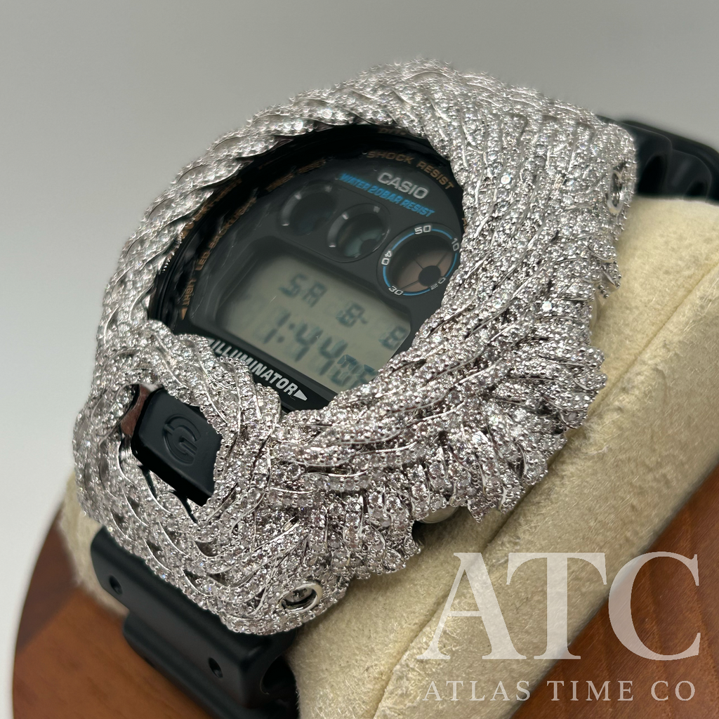 VVS1 Moissanite G-Shock DW6900-1V Watch - GRA CERTIFIED
