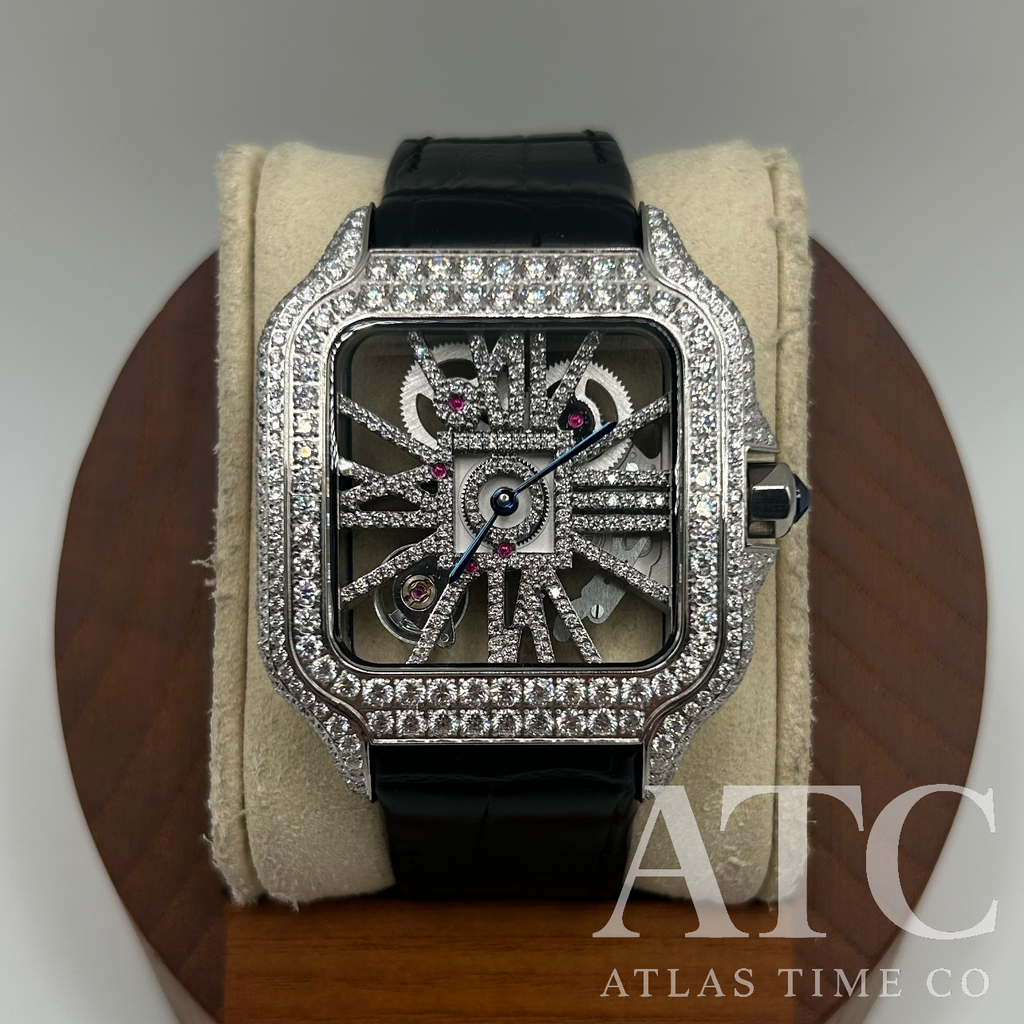 VVS1 Moissanite Ghost Series Skeleton Swiss Quartz Watch - GRA CERTIFIED (Black/Silver)