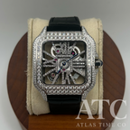 VVS1 Moissanite Ghost Series Skeleton Swiss Quartz Watch - GRA CERTIFIED (Black/Silver)