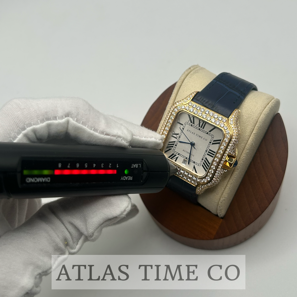 VVS1 Moissanite Atlas Time Co Imperium Stainless Steel Mechanical Watch - GRA CERTIFIED (Gold/Blue)