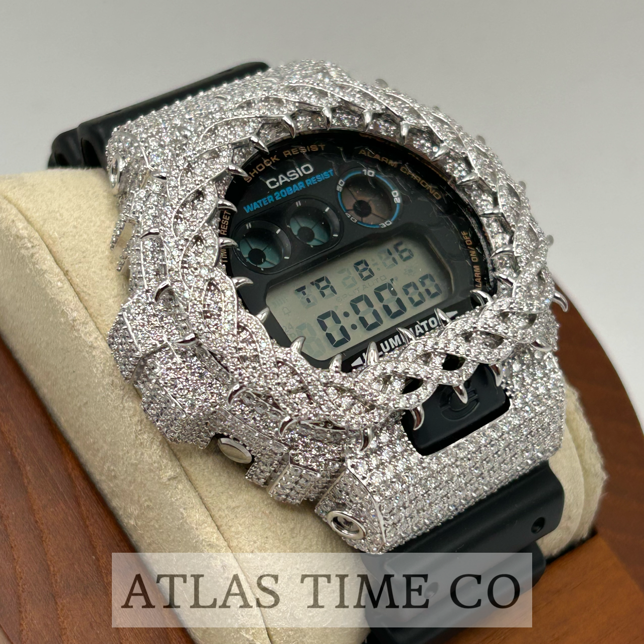 VVS1 Moissanite G-Shock DW6900-1V Watch - GRA CERTIFIED