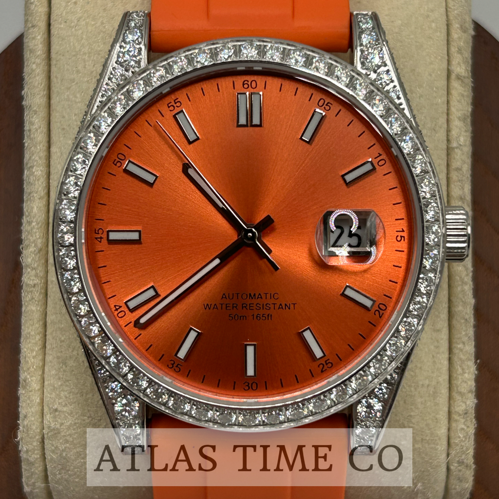 VVS1 Moissanite Ghost Series Stainless Steel Mechanical Watch - GRA CERTIFIED (Silver/Orange)