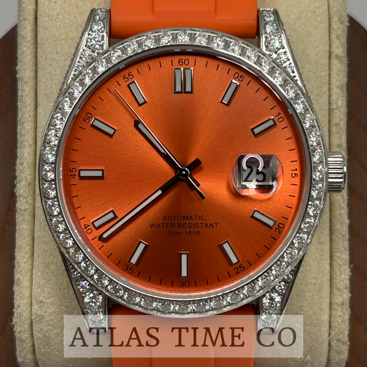 VVS1 Moissanite Ghost Series Stainless Steel Mechanical Watch - GRA CERTIFIED (Silver/Orange)