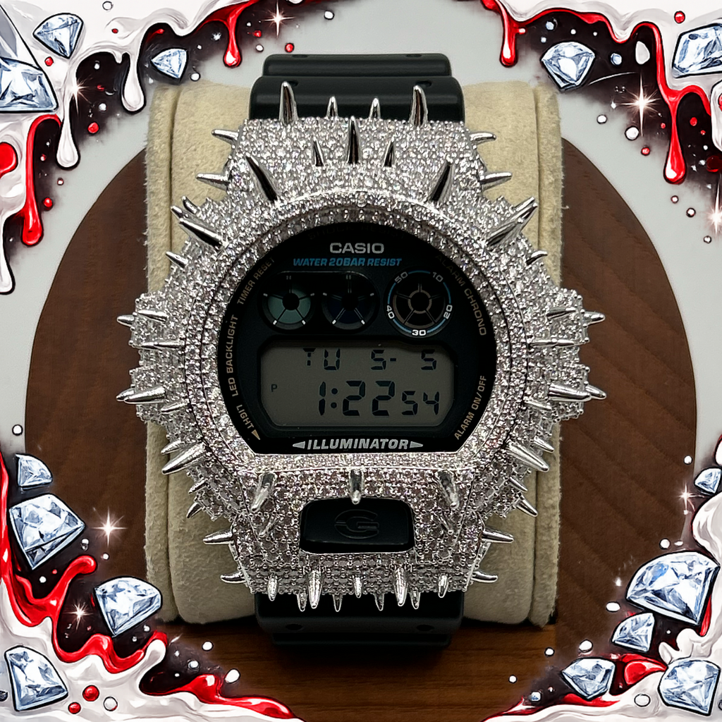 VVS1 Moissanite G-Shock Spikes DW6900-1V Watch - GRA CERTIFIED