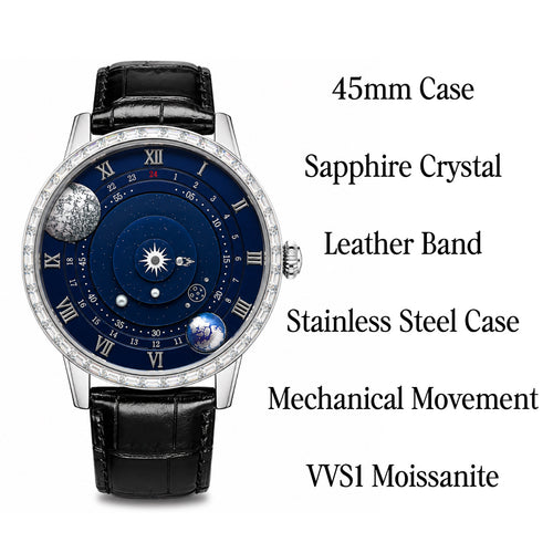 Atlas Time Co COSMOS - Stainless Steel Mechanical Watch - VVS1 MOISSANITE
