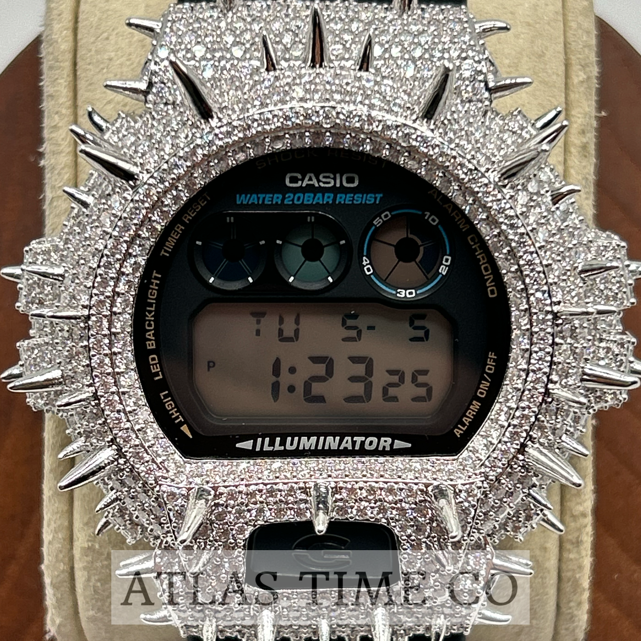 VVS1 Moissanite G-Shock Spikes DW6900-1V Watch - GRA CERTIFIED