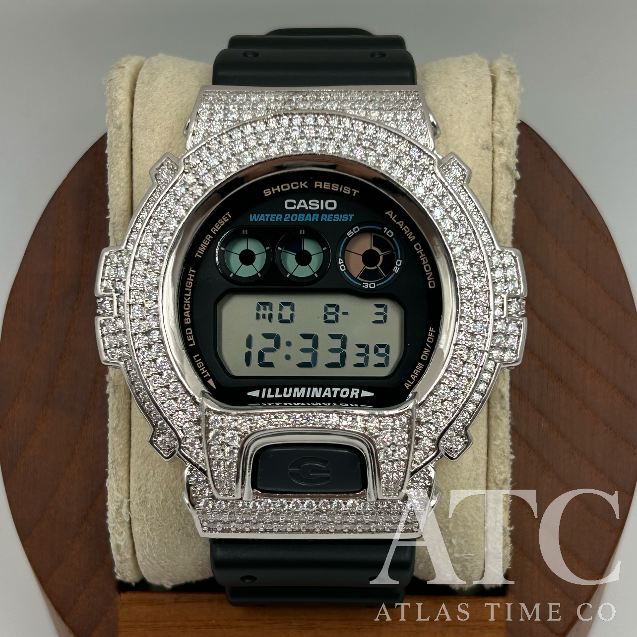 VVS1 Moissanite G-Shock DW6900-1V Watch - GRA CERTIFIED