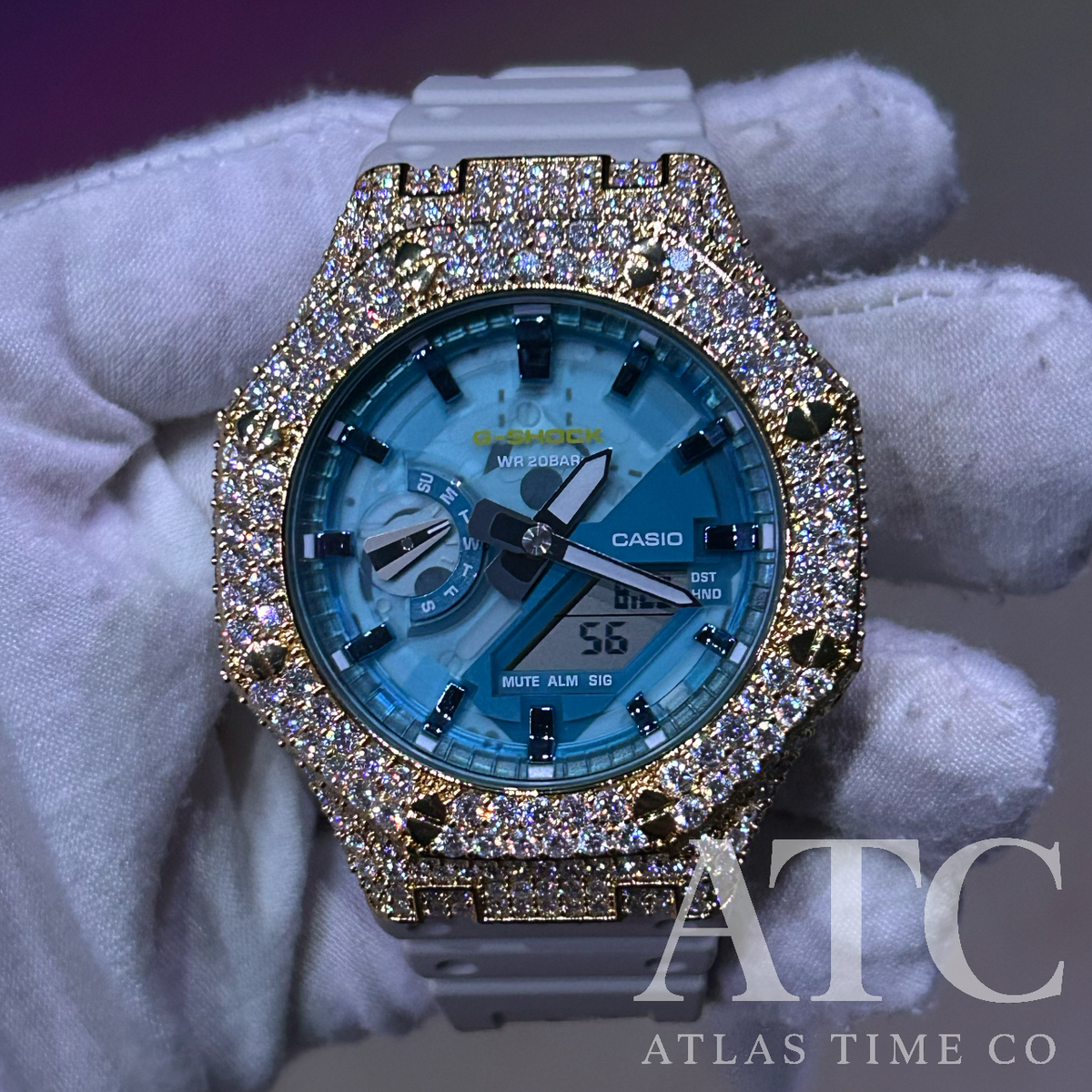 VVS1 Moissanite G-Shock GA-2100AS-5A Watch - GRA CERTIFIED